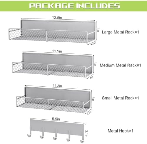 4 Pack Magnetic Washing Machine Shelves with Hooks, Grey