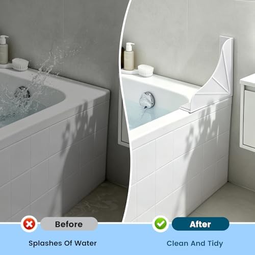 2 Pack Silicone Bathtub Splash Guard, 5° Slope Self-Draining Shower