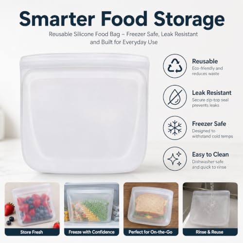 Reusable Silicone Food Storage Bags, Small, Medium and Large, 3-Pack