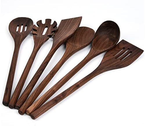 6 Pcs Black Walnut Kitchen Utensils Set,Handmade Natural Walnut