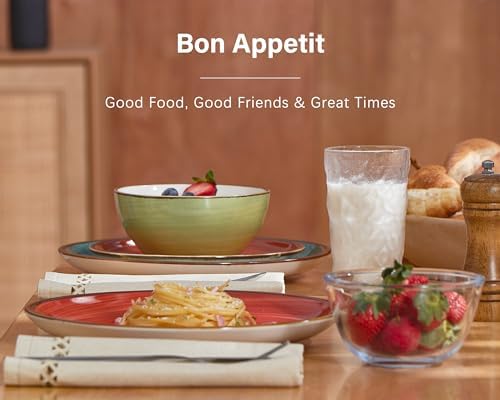 ONEMORE Plates and Bowls Set 12 Pcs,Stoneware Dinnerware Sets for 4