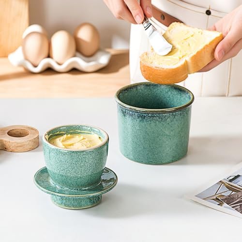 French Butter Crock with Lid, Ceramic Butter Keeper for Countertop