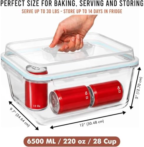 6500 ML Glass Food Storage Container with Airtight Locking Lid
