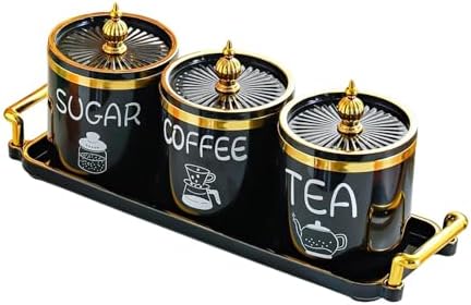 Fenteer 3 Piece Ceramic Canisters Set for Sugar Coffee Tea Storage