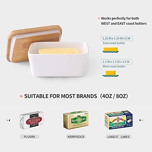 Large Ceramic Butter Dish with Lid and Natural Oak Wood Cover for