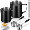 2 Pack 12oz & 20oz Milk Frothing Pitcher Stainless Steel Black for