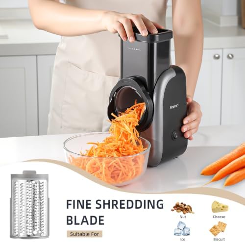 Electric Vegetable Slicer and Cheese Grater, 4 Stainless Steel Blades