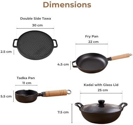 HomeEssentials Pre Seasoned Cast Iron Non Stick Cookware Set, 4pcs