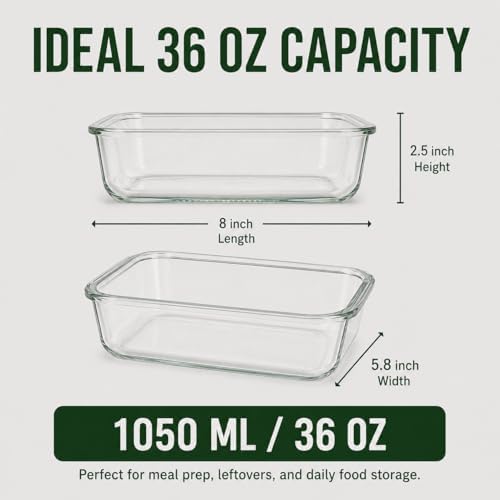5-Pack 36oz Borosilicate Glass Food Storage Containers with Lids