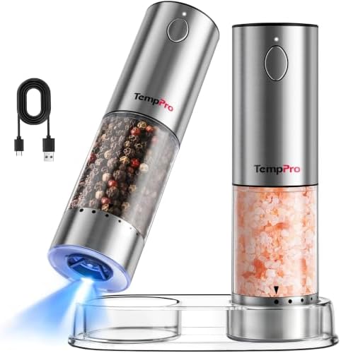 TempPro Rechargeable Electric Salt and Pepper Mill Set