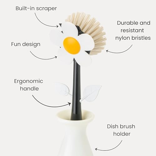 Vigar Flower Power Dish Brush, White and Black