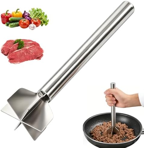 Meat Masher, Stainless Steel 6 Blade Ground Beef Chopper Tool
