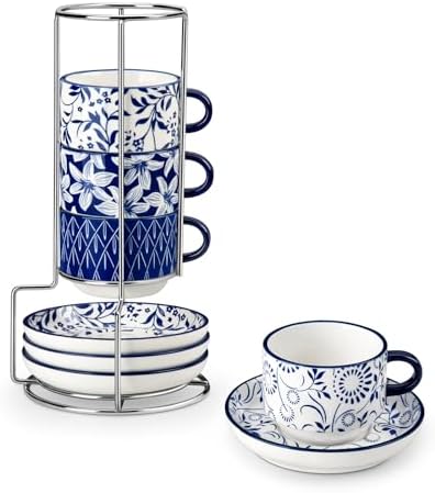 vancasso 4 OZ Porcelain Espresso Cups Set of 4, Stackable Cappuccino