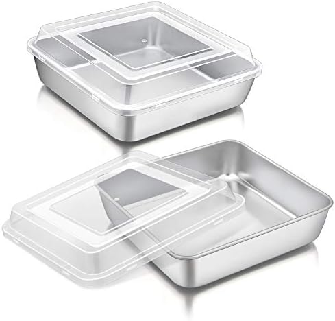 P&P CHEF 8” x 8” Baking Pan with Lid, Square Cake Pan with Lid, 4 Pcs