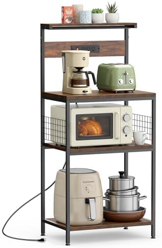 Sweetcrispy 23.6'' Bakers Rack with Power Outlet