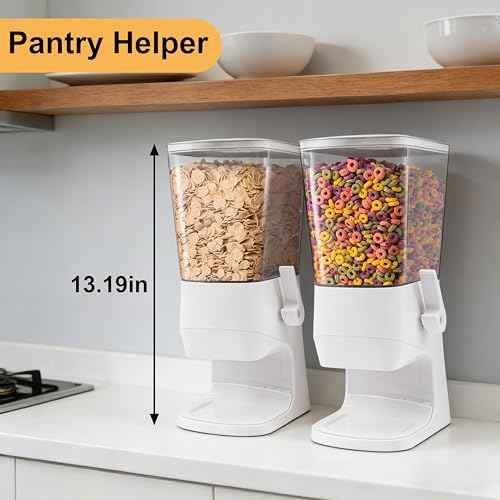 Cereal Dispenser Countertop 2Pcs, Cereal Containers Storage Snack Dispenser for Pantry, 3.2L Dry Food Dispenser for Grains, Nuts, Snack,Oatmeal, Pet food, White