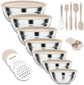 Stainless Steel Mixing Bowls Set with Lids & 3 Grater Attachments