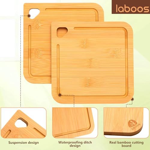 2-Pack Small Bamboo Cutting Boards with Juice Groove | 7x7 Inch Mini