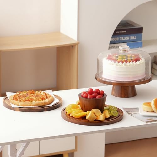 Acacia Wood Cake Stand with Glass Lid–12" Magnetic Base for