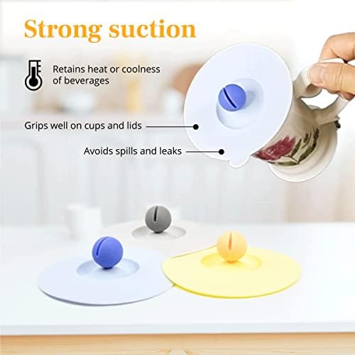 Amruta Silicone Cup Lid with Spoon Rest, 10cm, Pale Blue