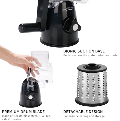 3-in-1 Rotary Cheese Grater Shredder with Suction Base