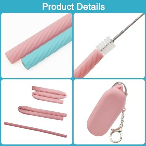 2 Sets Silicone Straws with Case, Reusable Travel Straw Cruise Ship
