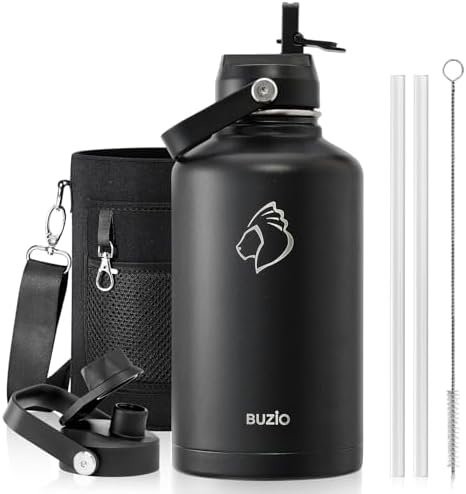 BUZIO 64 oz Insulated Stainless Steel Water Bottle with Dust-proof