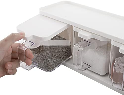 Hedume 2 Pack 3 Grids Clear Seasoning Box with Handle and Spoon