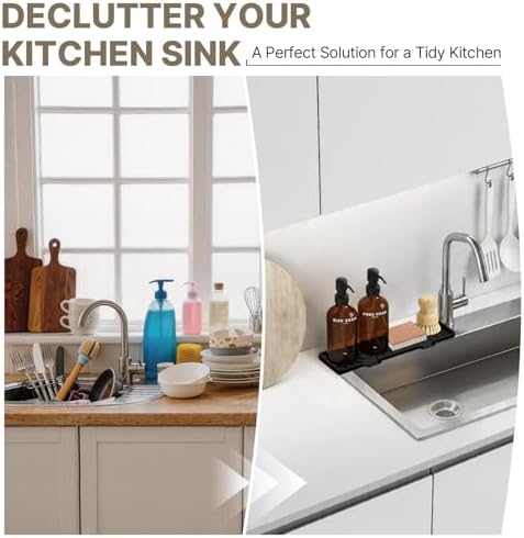 Kitchen Soap Dispenser Set with Self-Draining Tray, Brush and Sponge