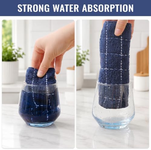 Kitinjoy 100% Cotton Kitchen Towels and Dishcloths Set, Navy Blue