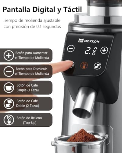 Mokkom 64mm Flat Burr Coffee Grinder, 100 Grind Settings