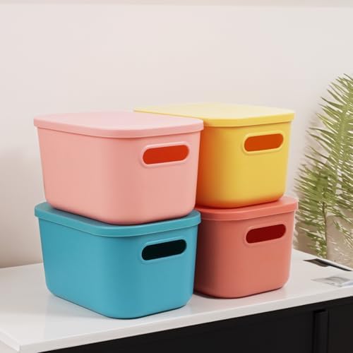 6Pcs Small Storage Bins with Lids, 6 Color