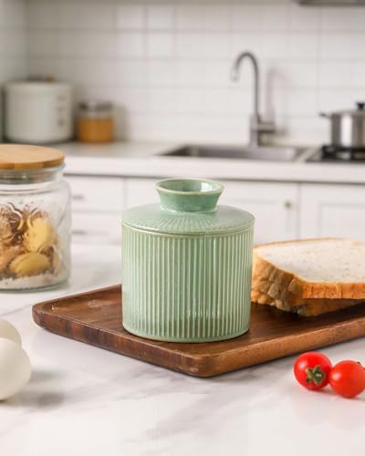 French Butter Dish with Lid for Countertop, Ceramic Butter Crock with