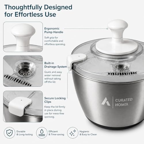 Stainless Steel Salad Spinner Large Capacity 6L – Hand Crank Vegetable