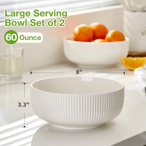 Mfacoy 2 Pack Salad Bowl, 8 inch 60 oz Large Serving Bowl Set, Deep