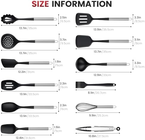 12PCS Silicone Kitchen Utensil Set, Stainless Steel Handled Cooking