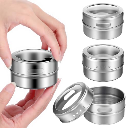 Set of 8 Magnetic Spice Tins with Metal Wall Plates