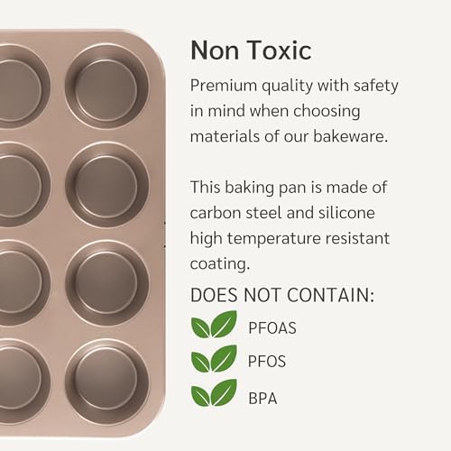 HAPPIELS 12 Cup Muffin Pan Nonstick, PFOA & BPA Free