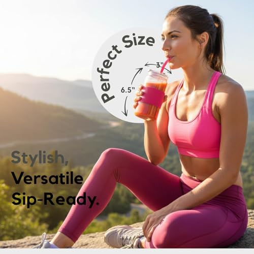 ColoVie Glass Cups with Lids and Straws, Iced Coffee Cup, Drinking