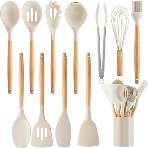 Silicone Cooking Utensil Set, 12-Piece, Khaki