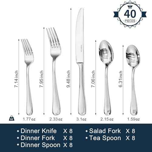 Silverware Set for 8, 40 Piece Stainless Steel Flatware Cutlery Utensil Set