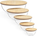 Vtopmart 5 Pack Glass Mixing Bowls with Bamboo Lids, Nesting Set