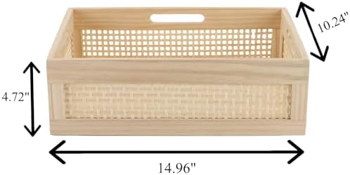YRMT Wooden Baskets Shallow Wood Storage Basket Crate with Handles