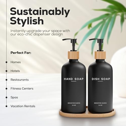 Black Glass Hand and Dish Soap Dispenser Set by Brighter Barns