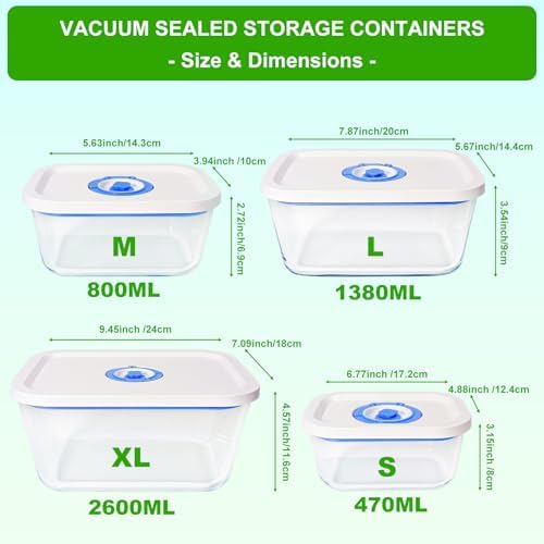 Elmond Borosilicate Glass Vacuum Containers, 4-Size Set