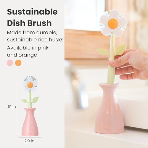 Vigar Florganic Dish Brush with Holder, Pink
