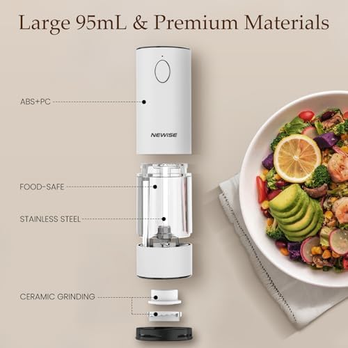 Newise Electric Salt and Pepper Grinder Set, Black/White