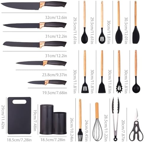 19-Piece Kitchen Utensil and Knife Set, Black