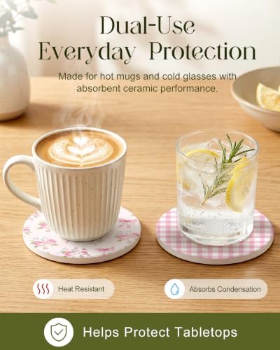 Oqplog 2 Pack Ceramic Absorbent Drink Coasters for Women