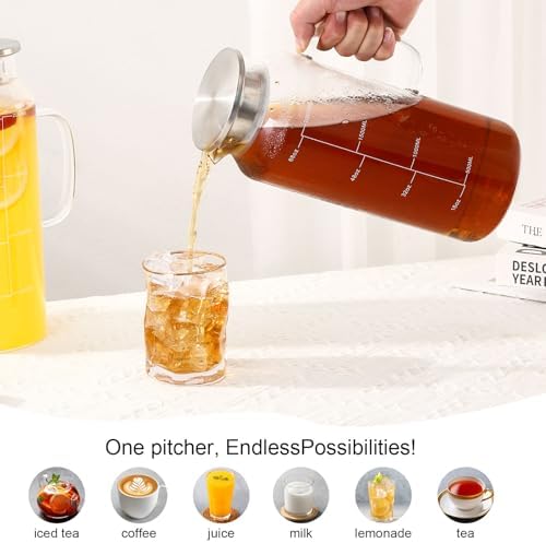 2-Pack Glass Pitcher with Lid, 68oz 2 Quart Water Pitchers With Handle